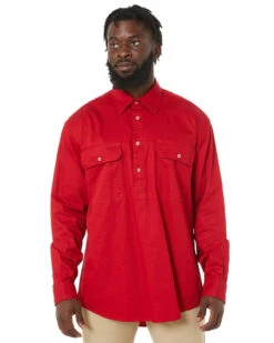 Closed Front Cotton Twill Shirt LS - Red