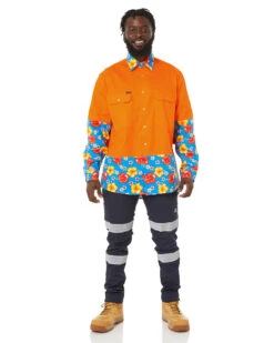 Light Weight Open Front LS Vented Two Tone Shirt - Orange/Hibiscus -Cheap Bisley || CATerpillar || UNIT Store ritemate rmru02 orange hibiscus 2