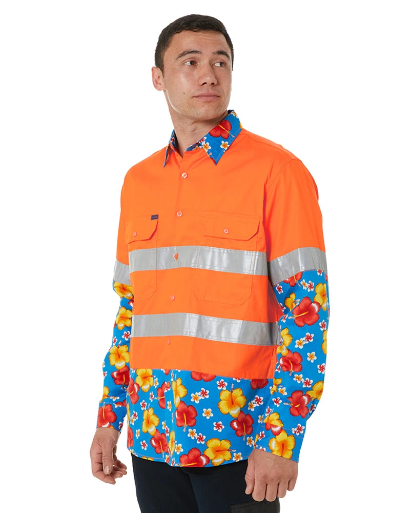 Light Weight Open Front LS Vented Two Tone Taped Shirt - Orange/Hibiscus 5 Light Weight Open Front LS Vented Two Tone Taped Shirt - Orange/Hibiscus - Image 3