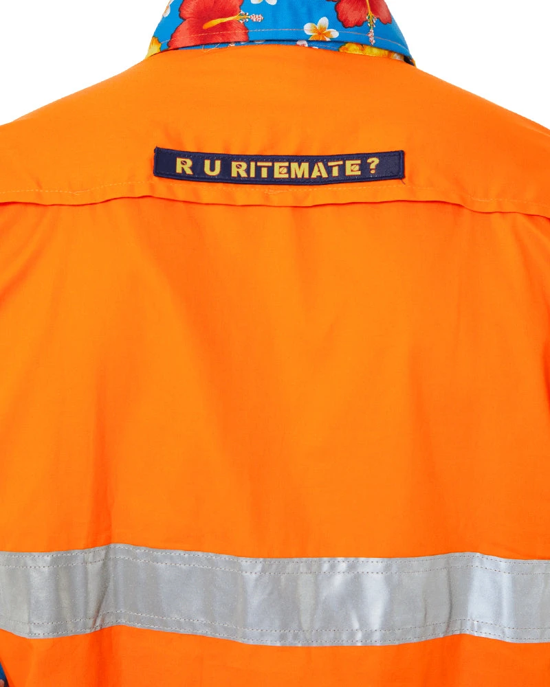 Light Weight Open Front LS Vented Two Tone Taped Shirt - Orange/Hibiscus 8 Light Weight Open Front LS Vented Two Tone Taped Shirt - Orange/Hibiscus - Image 6