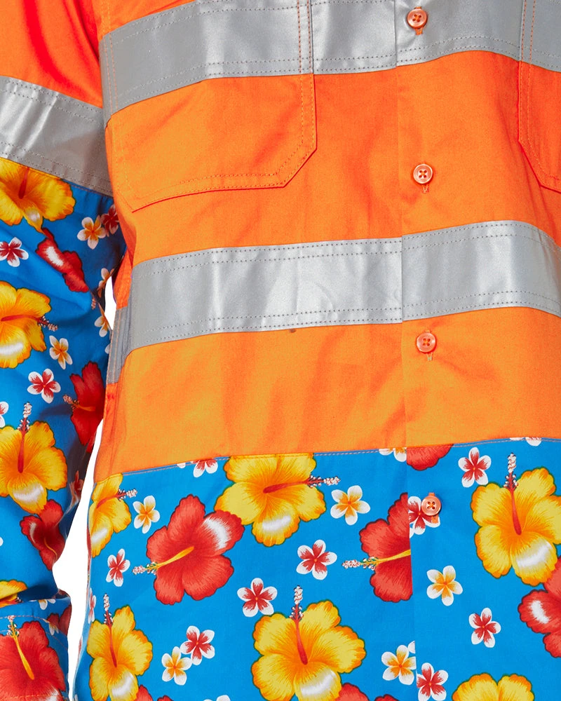 Light Weight Open Front LS Vented Two Tone Taped Shirt - Orange/Hibiscus 9 Light Weight Open Front LS Vented Two Tone Taped Shirt - Orange/Hibiscus - Image 7