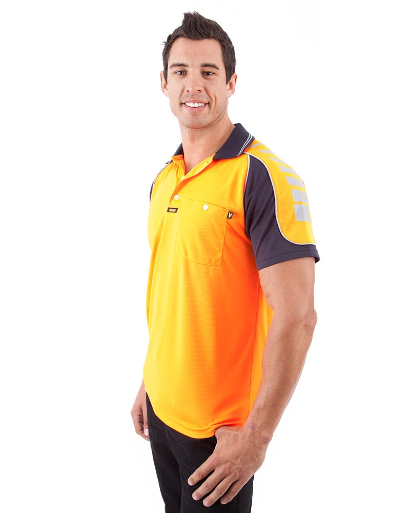 Chief Microfibre Polo Shirt SS - Orange/Navy 4 Chief Microfibre Polo Shirt SS - Orange/Navy - Image 2