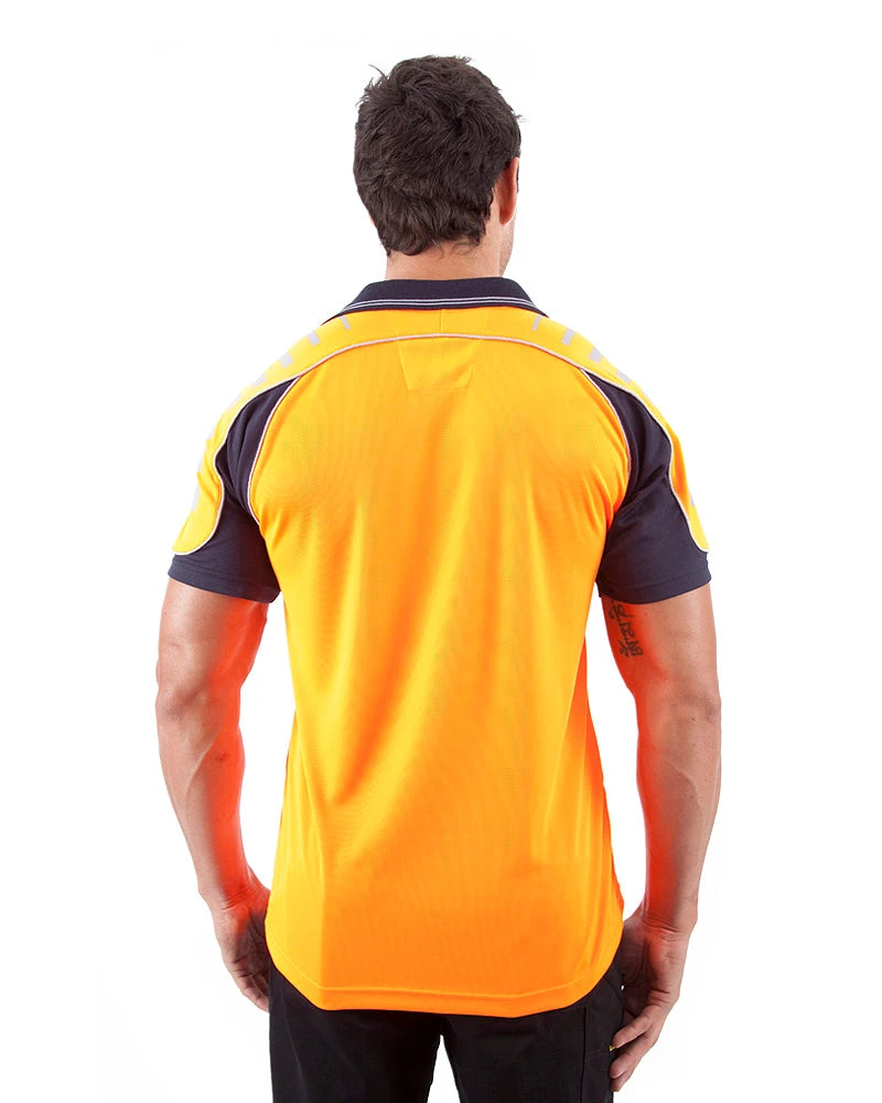 Chief Microfibre Polo Shirt SS - Orange/Navy 5 Chief Microfibre Polo Shirt SS - Orange/Navy - Image 3