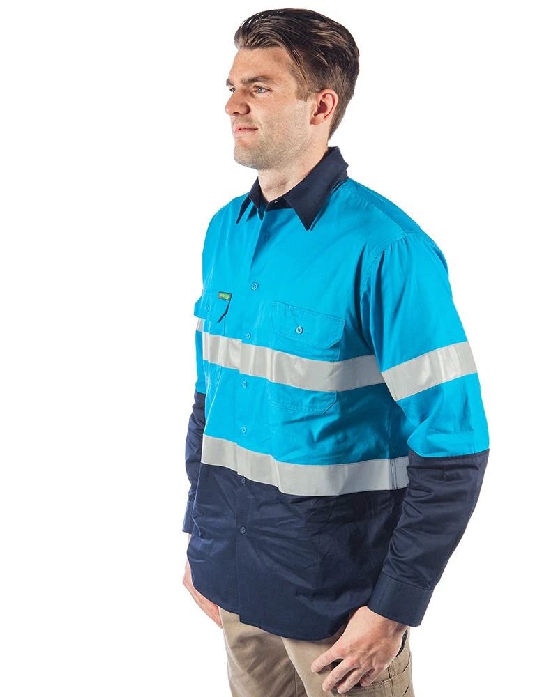 Hi Vis Taped Lightweight Cotton Shirt LS (3 Pack) - Blue/Navy 4 Hi Vis Taped Lightweight Cotton Shirt LS (3 Pack) - Blue/Navy - Image 2