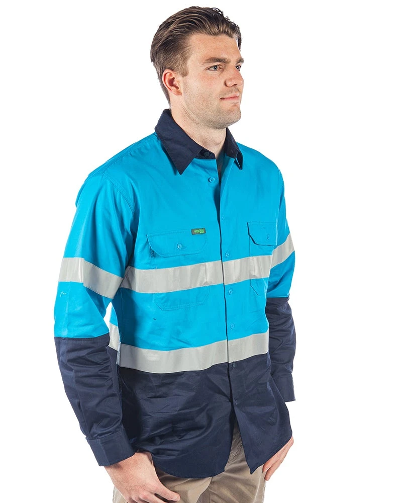 Hi Vis Taped Lightweight Cotton Shirt LS (3 Pack) - Blue/Navy 6 Hi Vis Taped Lightweight Cotton Shirt LS (3 Pack) - Blue/Navy - Image 4