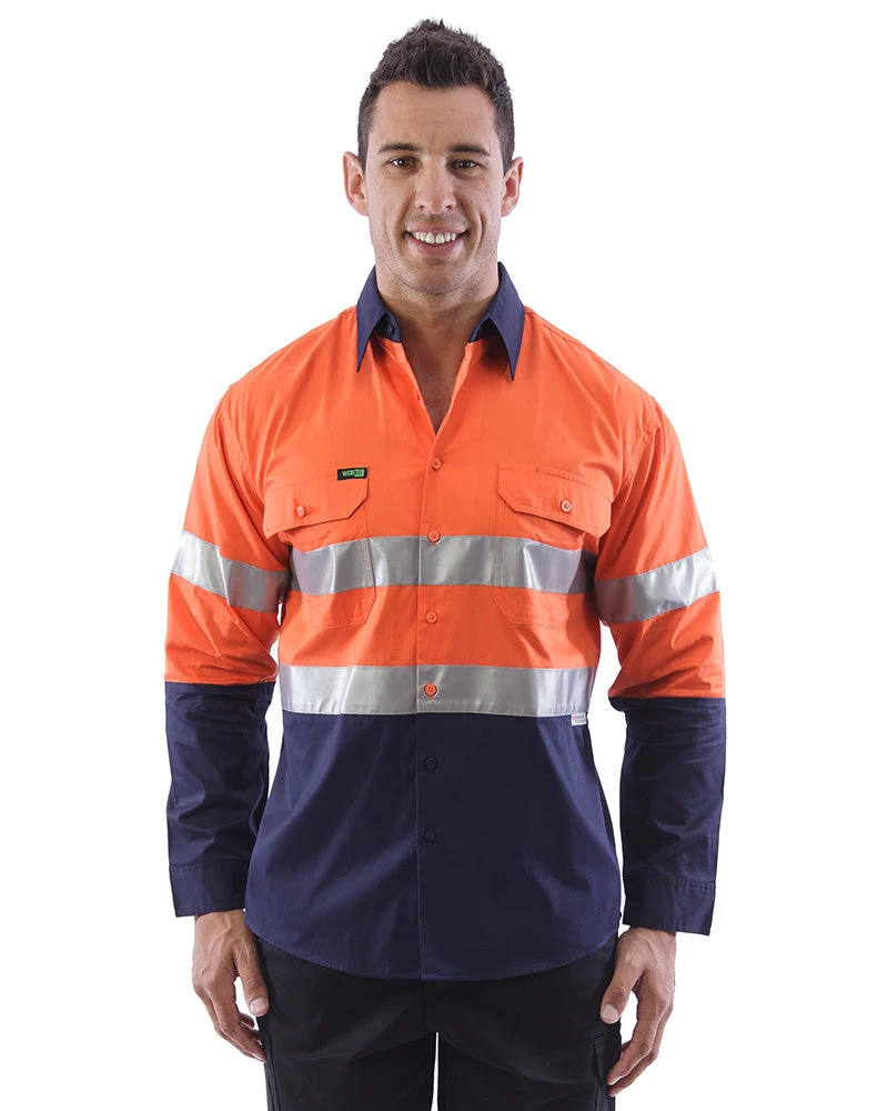 Hi Vis Taped Lightweight Cotton Shirt LS (3 Pack) - Orange/Navy 3 Hi Vis Taped Lightweight Cotton Shirt LS (3 Pack) - Orange/Navy