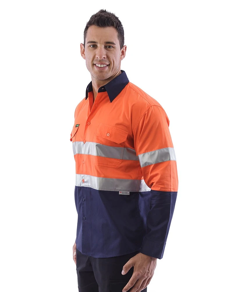 Hi Vis Taped Lightweight Cotton Shirt LS (3 Pack) - Orange/Navy 4 Hi Vis Taped Lightweight Cotton Shirt LS (3 Pack) - Orange/Navy - Image 2