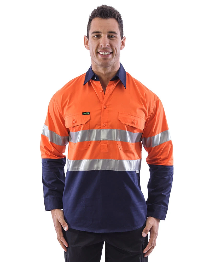 Hi Vis Taped Lightweight Closed Front Shirt LS (3 Pack) - Orange/Navy 3 Hi Vis Taped Lightweight Closed Front Shirt LS (3 Pack) - Orange/Navy