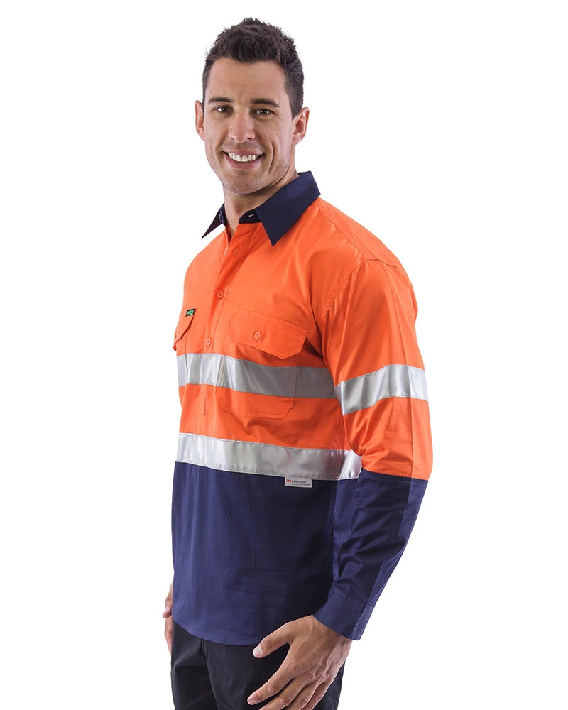 Hi Vis Taped Lightweight Closed Front Shirt LS (3 Pack) - Orange/Navy 4 Hi Vis Taped Lightweight Closed Front Shirt LS (3 Pack) - Orange/Navy - Image 2