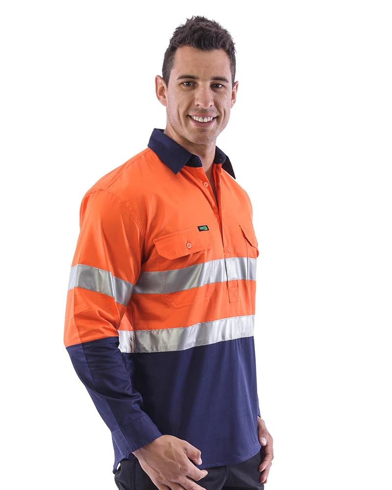 Hi Vis Taped Lightweight Closed Front Shirt LS (3 Pack) - Orange/Navy 6 Hi Vis Taped Lightweight Closed Front Shirt LS (3 Pack) - Orange/Navy - Image 4