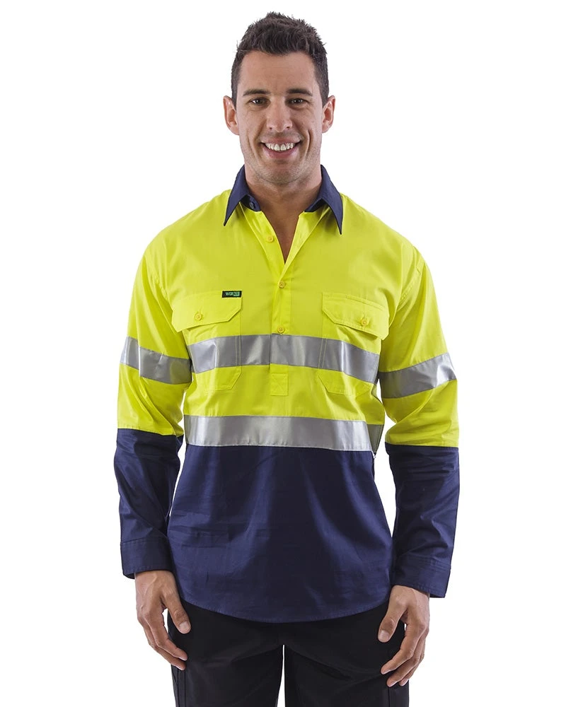 Hi Vis Taped Lightweight Closed Front Shirt LS (3 Pack) - Yellow/Navy 3 Hi Vis Taped Lightweight Closed Front Shirt LS (3 Pack) - Yellow/Navy