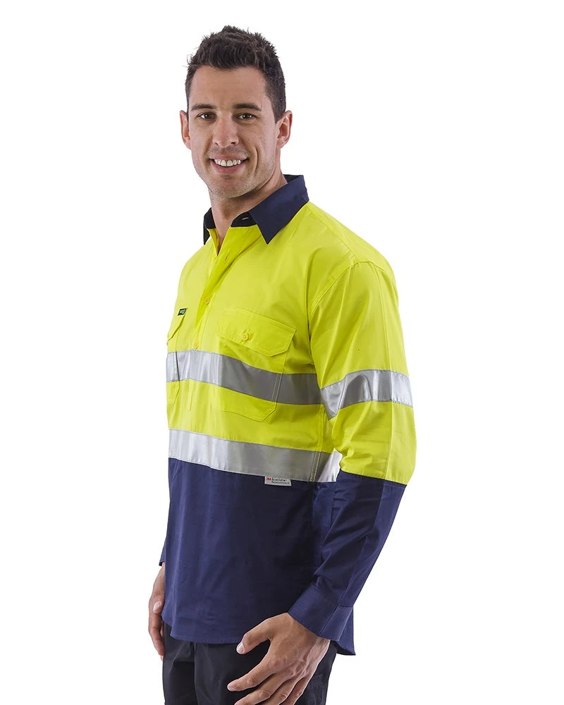 Hi Vis Taped Lightweight Closed Front Shirt LS (3 Pack) - Yellow/Navy 4 Hi Vis Taped Lightweight Closed Front Shirt LS (3 Pack) - Yellow/Navy - Image 2