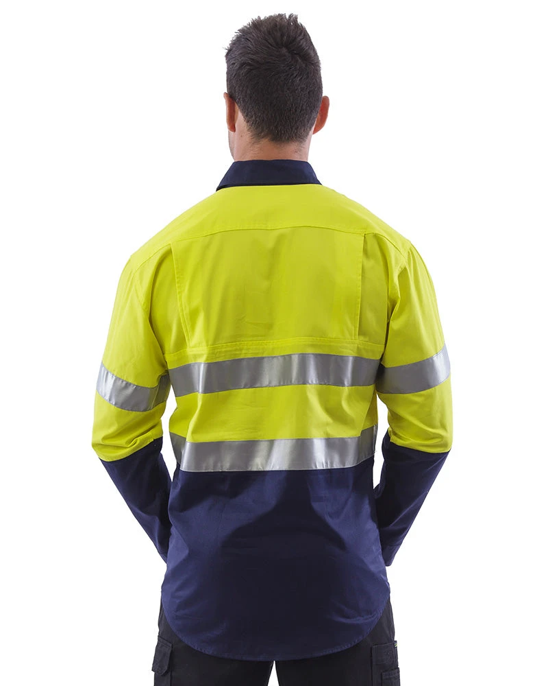 Hi Vis Taped Lightweight Closed Front Shirt LS (3 Pack) - Yellow/Navy 5 Hi Vis Taped Lightweight Closed Front Shirt LS (3 Pack) - Yellow/Navy - Image 3