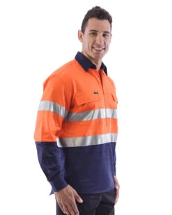 Hi Vis Taped Closed Front Cotton Drill Shirt LS (3 Pack) - Orange/Navy -Cheap Bisley || CATerpillar || UNIT Store workit 2005 on m 4 1 1 afa8a183 daa5 4b67 a36f f6add7323cf7
