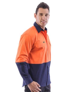Hi Vis Lightweight Cotton Shirt LS (3 Pack) - Orange/Navy -Cheap Bisley || CATerpillar || UNIT Store workit 2007 on m 4 1 1